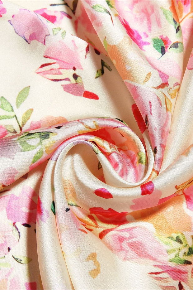 Schulterfreies Maxikleid mit Blumenmuster in Cremeweiß