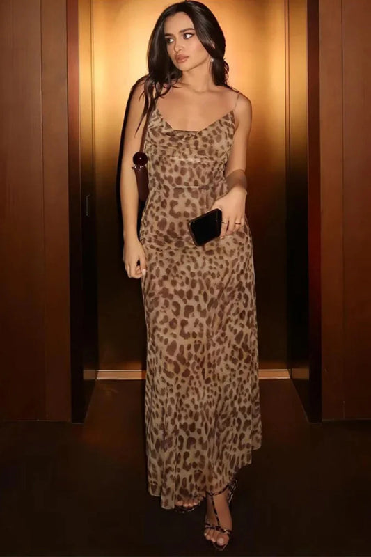 Maxikleid mit Leopardenmuster und Rüschen