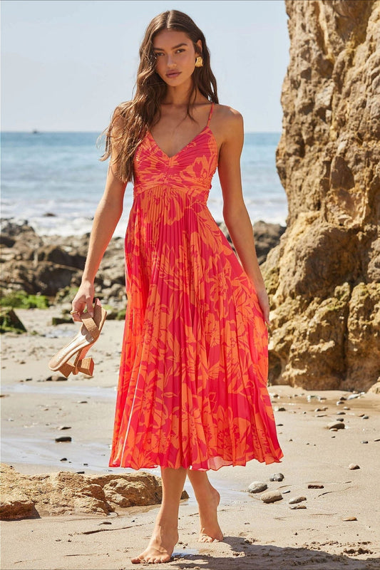 Maxikleid mit Falten und Blumenmuster