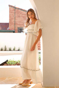 Maxikleid mit Raffung in Aprikose