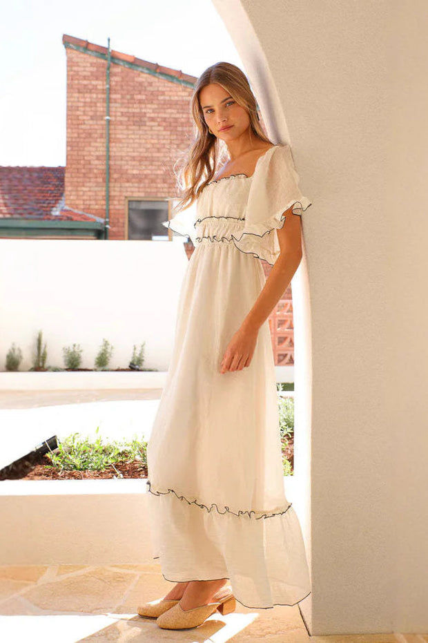 Maxikleid mit Raffung in Aprikose