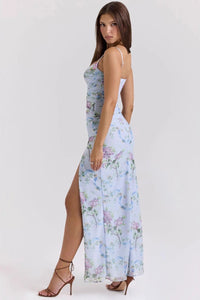 Kleid mit Blumenmuster in Blau