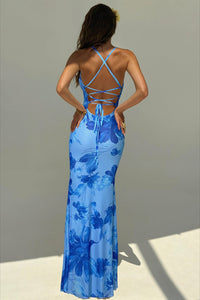 Rückenfreies Maxikleid mit Meerjungfrau-Silhouette und Blumenmuster