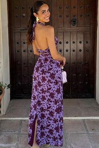 Rückenfreies Maxikleid mit Neckholder, Schlitz und Druck
