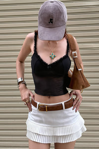 Rückenfreies Cami-Top mit Leopardenmuster, Spitze und Netzdetails