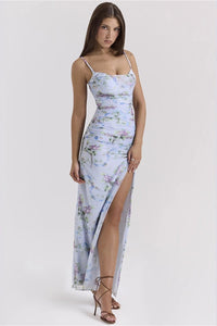 Kleid mit Blumenmuster in Blau