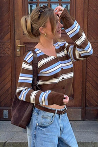 Strickjacke mit langen Ärmeln, Streifenmuster und Strickstruktur