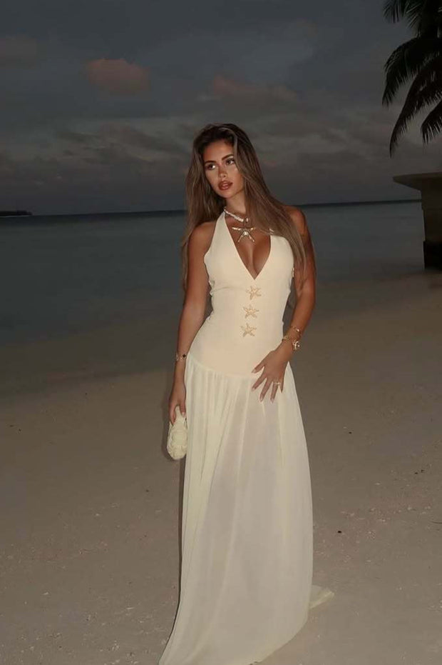 Figurbetontes Maxikleid mit V-Ausschnitt und Bindedetail