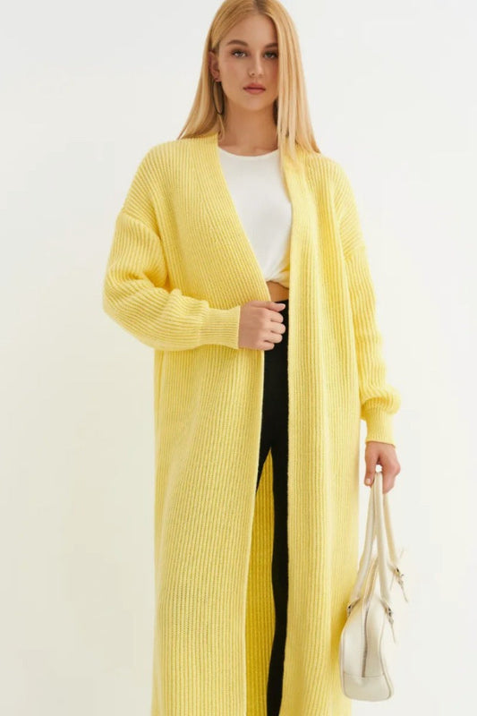 Locker geschnittene Strickjacke mit Strickstruktur in Gelb