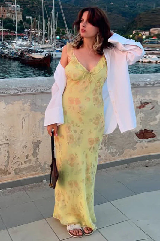 Maxikleid mit Blumenmuster und Rüschen