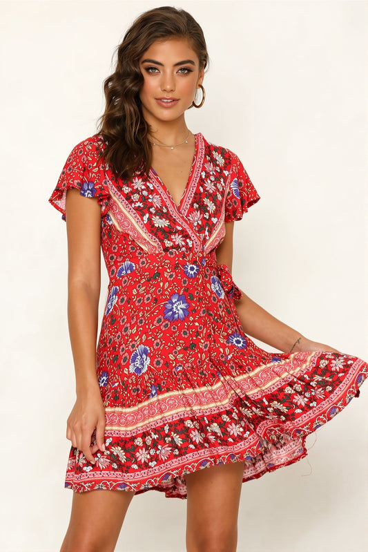 Minikleid mit V-Ausschnitt und Blumenmuster