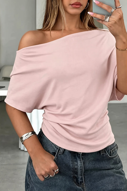 T-Shirt mit Ein-Schulter-Design und Raffung