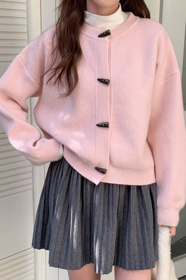 Locker geschnittene Strickjacke mit Knopfdetails und Strickstruktur in Gelb