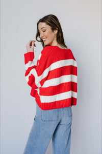 Locker geschnittene Strickjacke mit V-Ausschnitt, langen Ärmeln und Streifenmuster