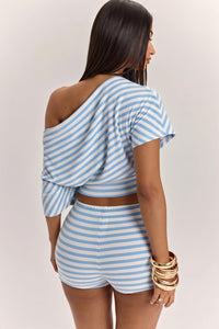 Schulterfreies Zweiteiliges Set mit hoher Taille und Streifenmuster