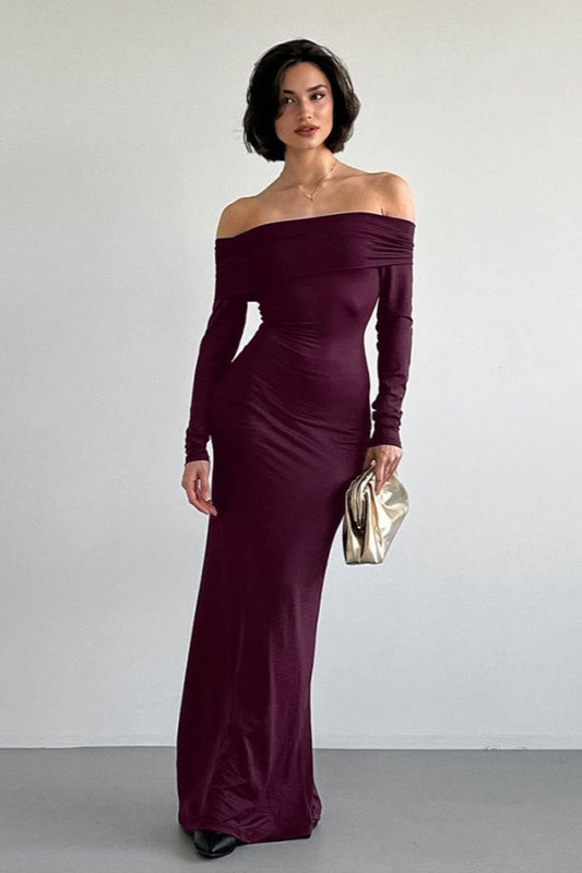 Figurbetontes Maxikleid in Bordeaux
