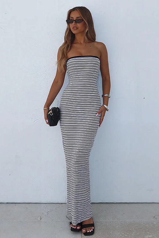 Trägerloses Maxikleid mit Streifenmuster