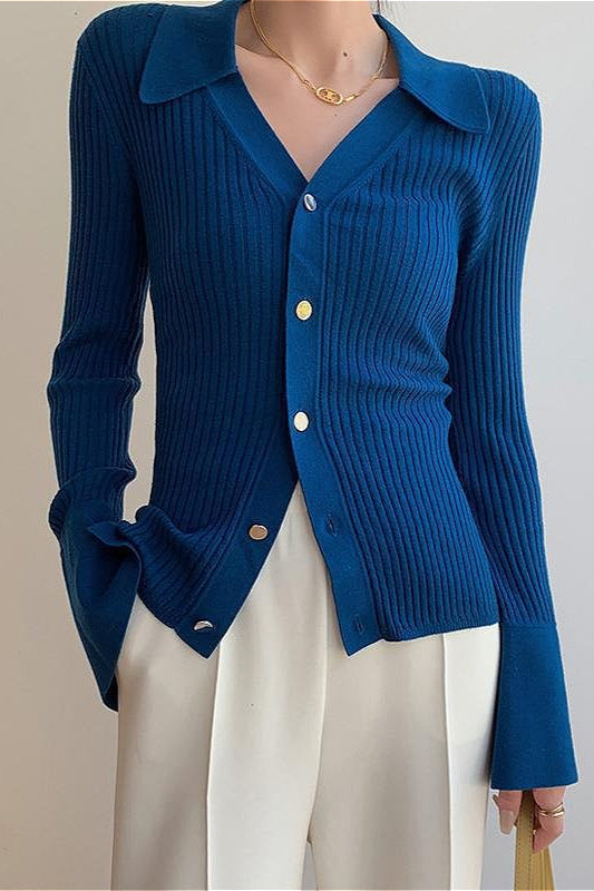 Strickjacke mit V-Ausschnitt und Strickstruktur in Gelb