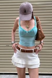 Rückenfreies Cami-Top mit Leopardenmuster, Spitze und Netzdetails