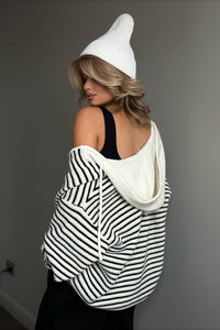 Locker geschnittene Strickjacke mit Reißverschluss, Farbblockmuster und Strickstruktur