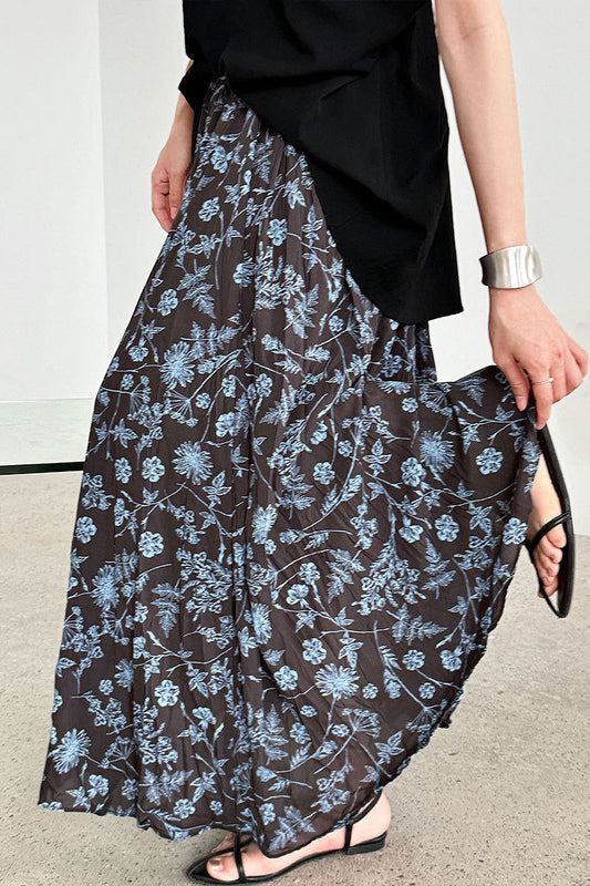 Rock mit A-Linie, hoher Taille und Falten in Blau