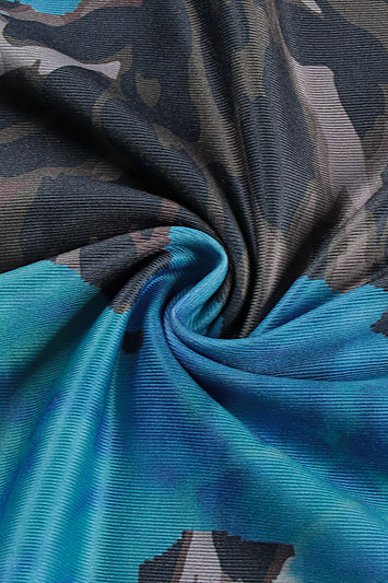 Rückenfreies Maxikleid mit V-Ausschnitt, Farbblockmuster und Druck