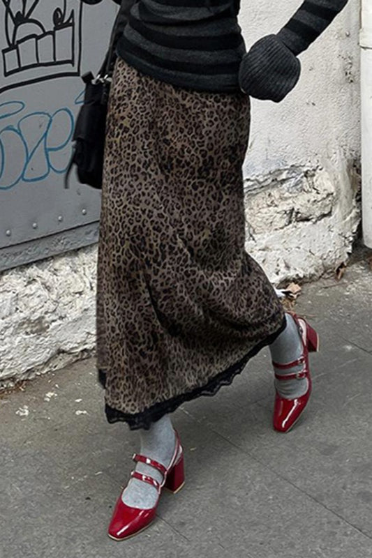 Rock mit Leopardenmuster, Patchwork und Spitze