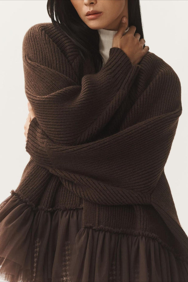 Strickjacke mit Strickstruktur und Rüschen