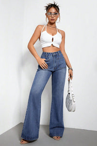 Jeans in Blau, mit weitem Bein