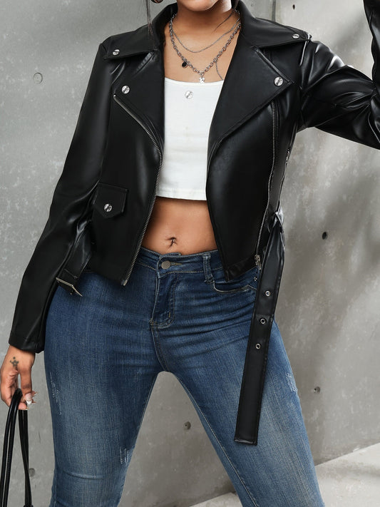 Lederjacke in Schwarz mit Gürtel
