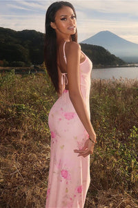 Rückenfreies Kleid mit Bindedetail und Blumenmuster in Rosa