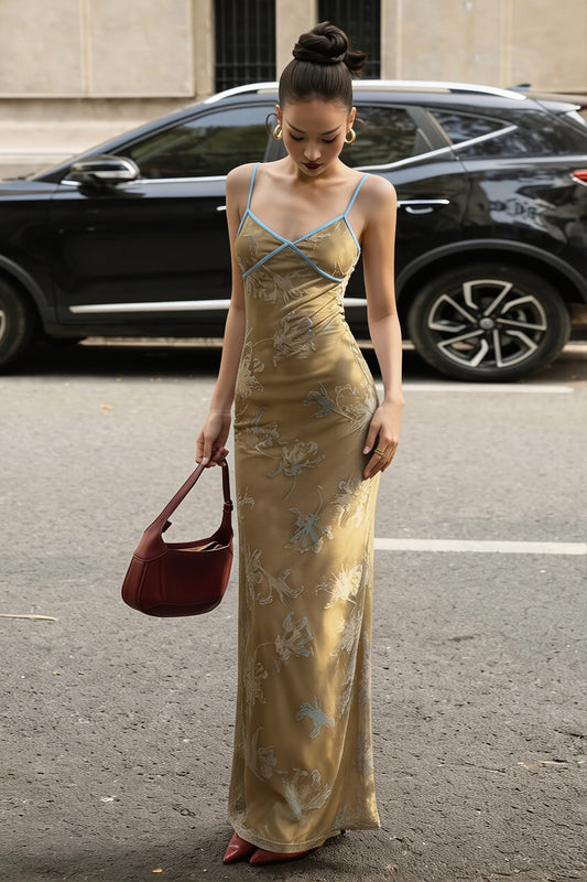 Maxikleid mit Blumenmuster in Khaki