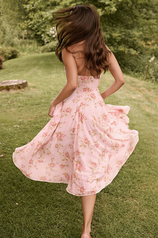 Rückenfreies Midikleid mit Neckholder, V-Ausschnitt und Druck