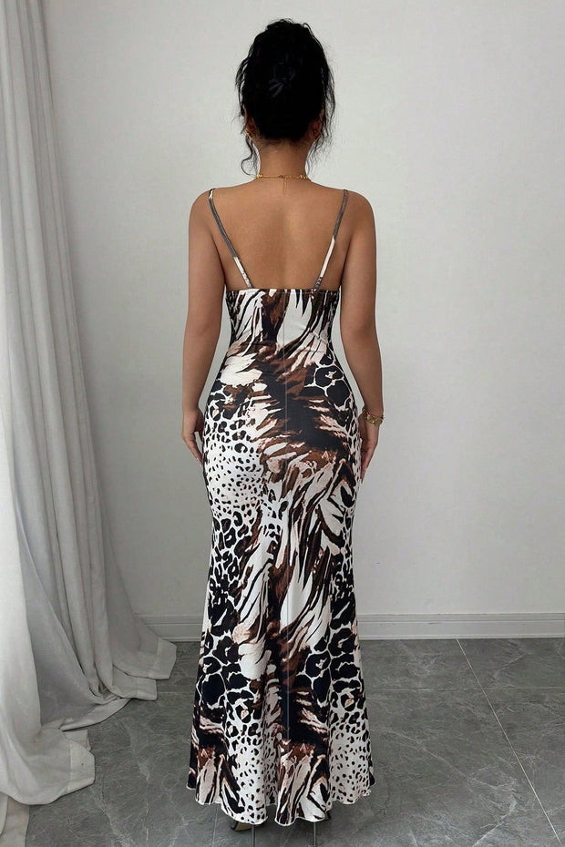 Figurbetontes Maxikleid mit Leopardenmuster