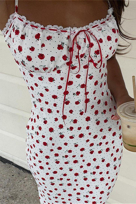 Kleid mit Blumenmuster und Spitze in Weiß