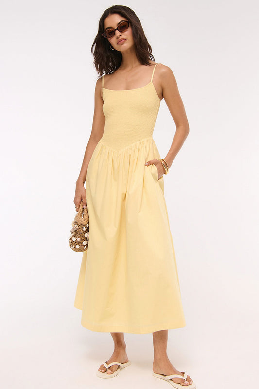 Midikleid mit A-Linie, Taschen und Streifenmuster