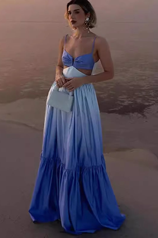 Figurbetontes Maxikleid mit Aussparungen in Blau
