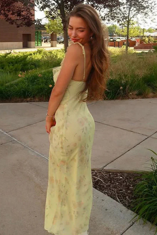 Maxikleid mit Blumenmuster und Rüschen