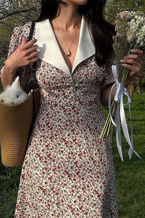 Maxikleid mit Puffärmeln, hoher Taille und Blumenmuster