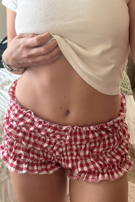 Shorts mit niedriger Taille, Karomuster und Rüschen