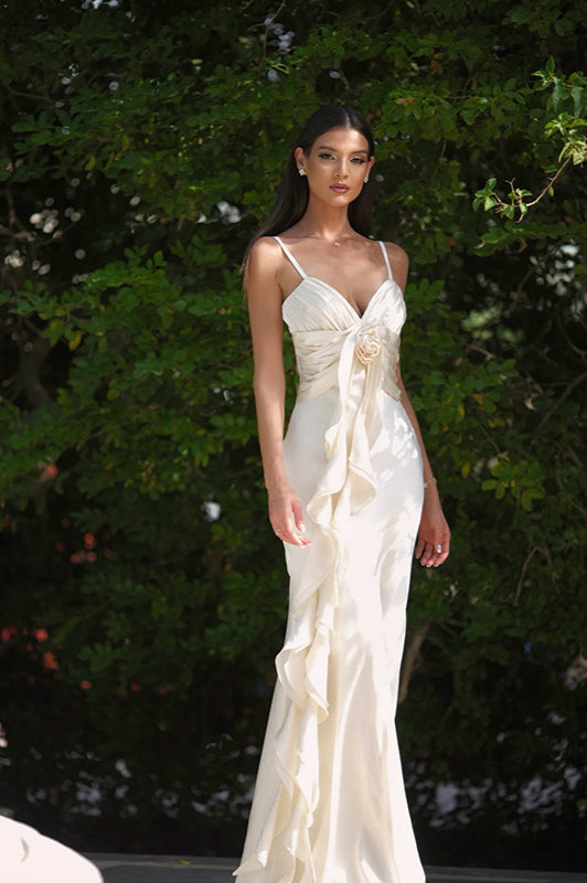 Maxikleid mit Blumenmuster und Satinoptik