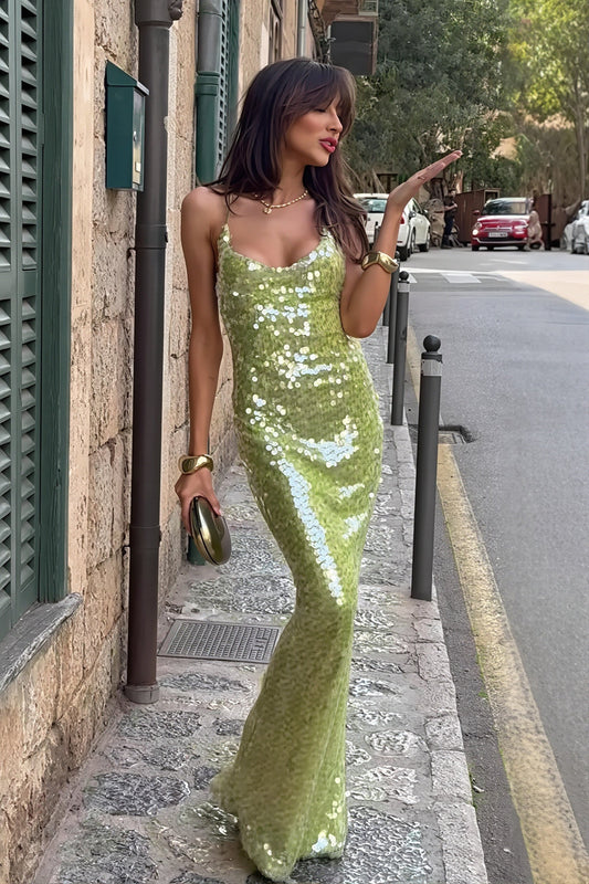Figurbetontes Maxikleid mit Pailletten