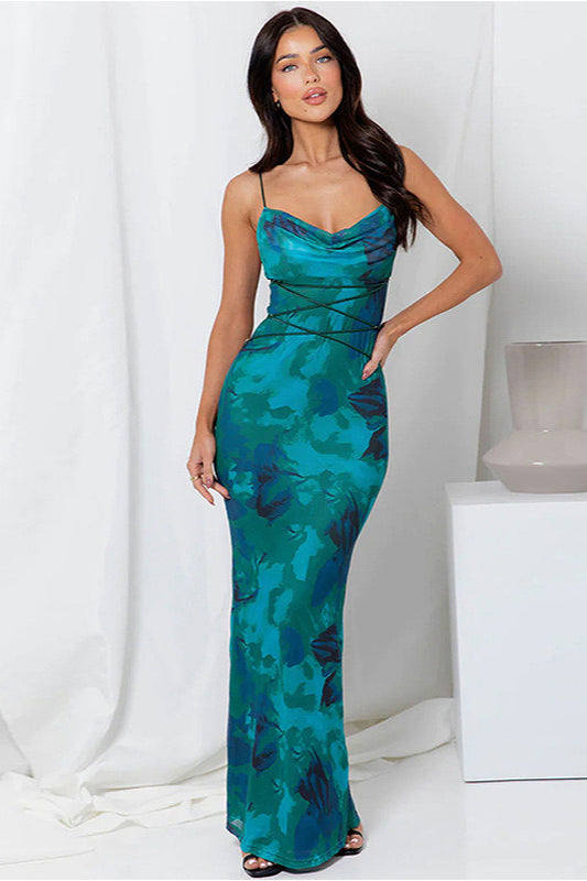 Rückenfreies Kleid mit Blumenmuster und Spitze