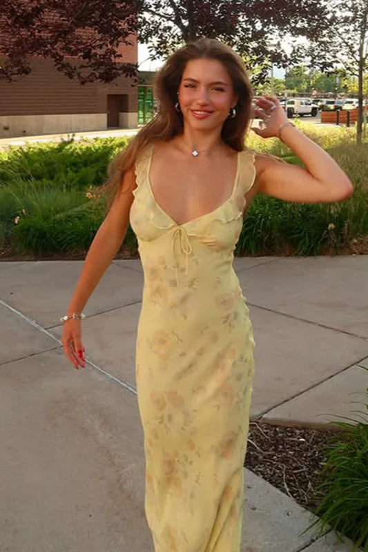 Maxikleid mit Blumenmuster und Rüschen