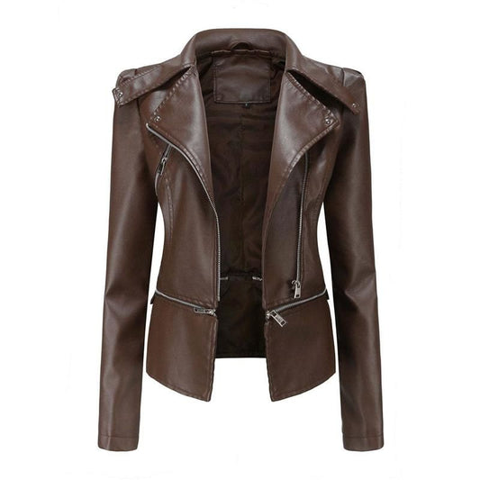 Lederjacke im Gothic-Stil mit Revers und Reißverschluss