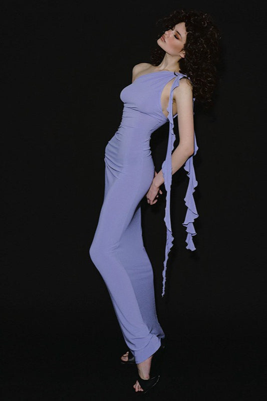 Rückenfreies Maxikleid mit Ein-Schulter-Design und Bindedetail