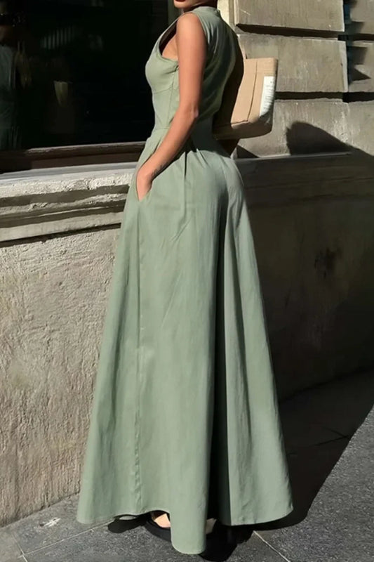 Ärmelloses Maxikleid mit Taschen und Baumwolle