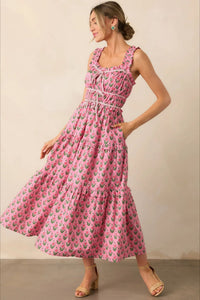 Kleid mit Blumenmuster in Rosa, lang