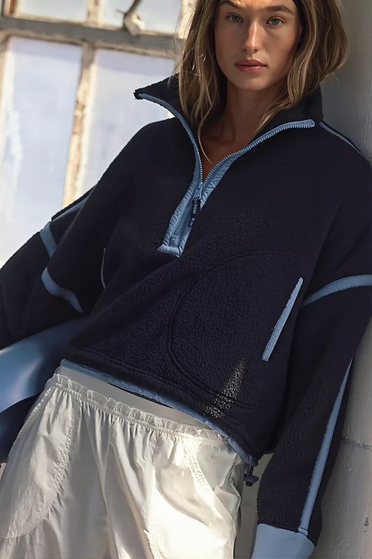 Sweatshirt mit Reißverschluss und Farbblockmuster