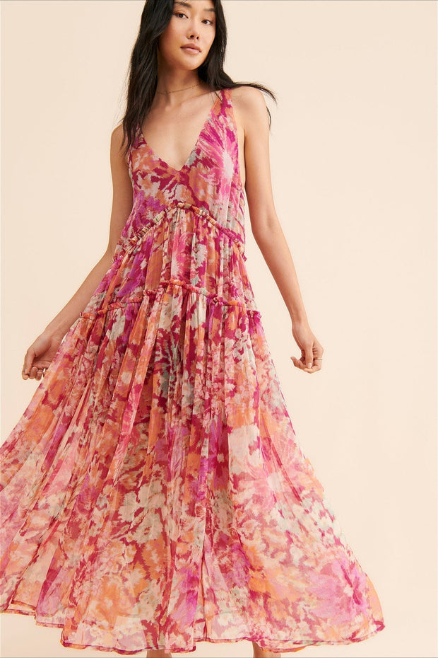 Ärmelloses Maxikleid mit Blumenmuster